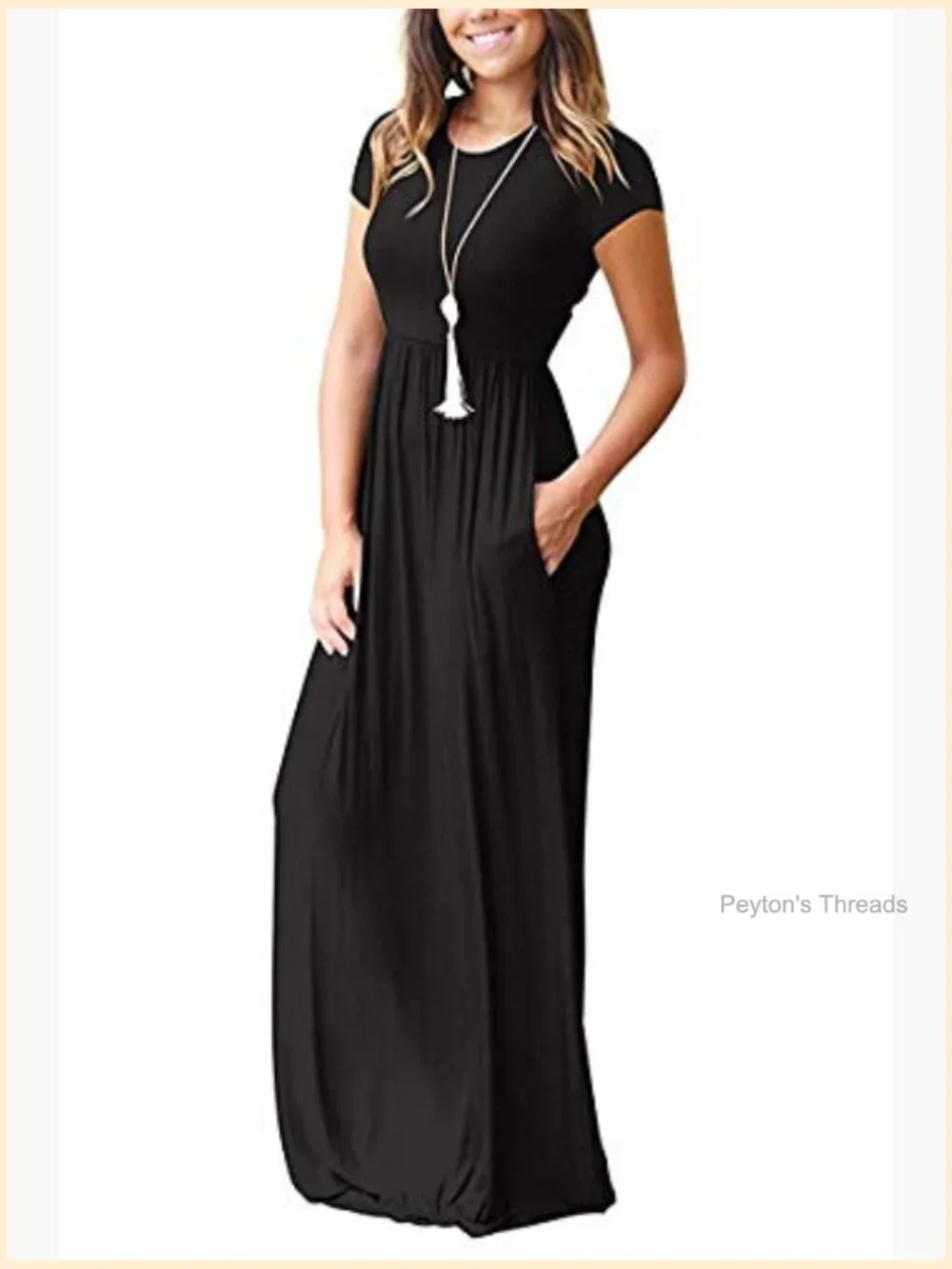 Short Sleeve Loose Plain Maxi Dress with Pockets - Picture 2 of 7